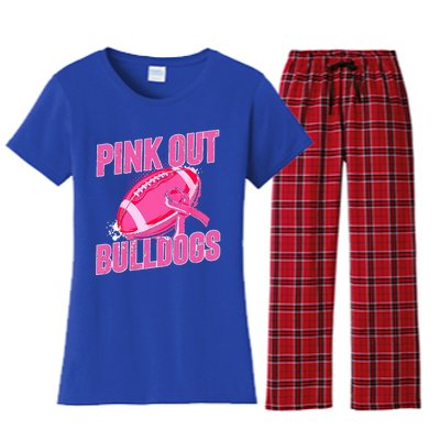 Bulldogs Pink Out Football Tackle Breast Cancer Women's Flannel Pajama Set