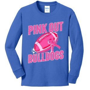 Bulldogs Pink Out Football Tackle Breast Cancer Kids Long Sleeve Shirt