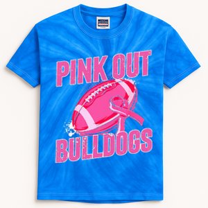 Bulldogs Pink Out Football Tackle Breast Cancer Kids Tie-Dye T-Shirt