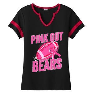 Bears Pink Out Football Tackle Breast Cancer Ladies Halftime Notch Neck Tee