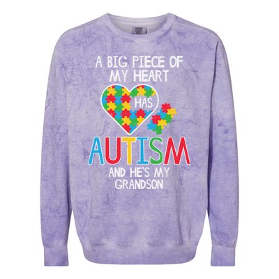 Big Piece Of My Heart Has Autism Grandson Awareness Puzzle Gift Colorblast Crewneck Sweatshirt