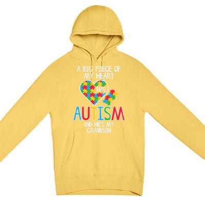 Big Piece Of My Heart Has Autism Grandson Awareness Puzzle Gift Premium Pullover Hoodie