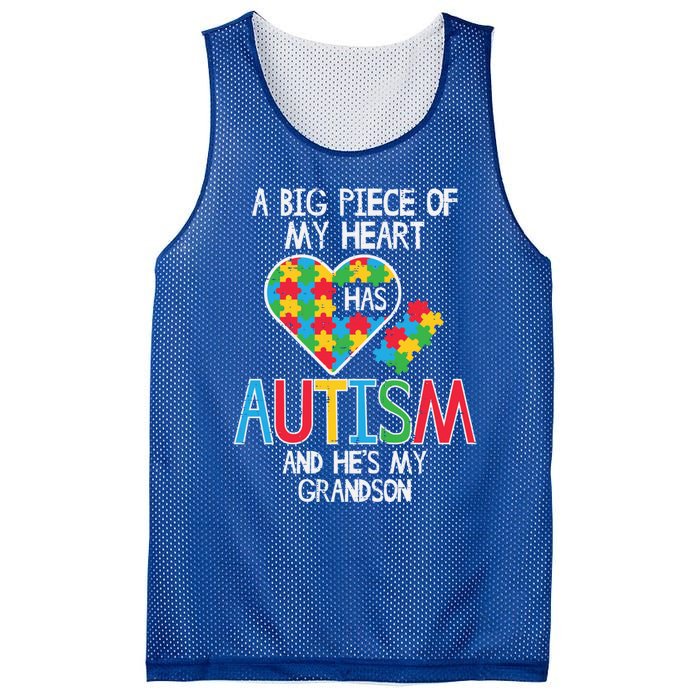 Big Piece Of My Heart Has Autism Grandson Awareness Puzzle Gift Mesh Reversible Basketball Jersey Tank