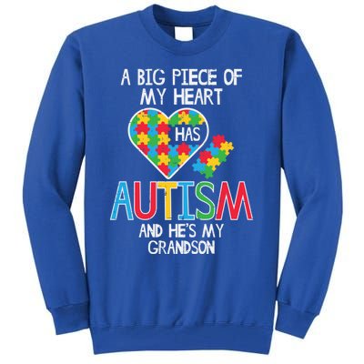 Big Piece Of My Heart Has Autism Grandson Awareness Puzzle Gift Tall Sweatshirt