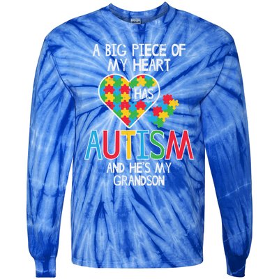 Big Piece Of My Heart Has Autism Grandson Awareness Puzzle Gift Tie-Dye Long Sleeve Shirt