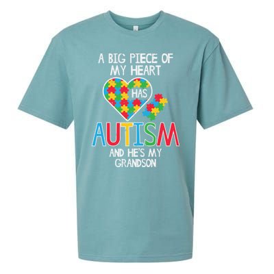 Big Piece Of My Heart Has Autism Grandson Awareness Puzzle Gift Sueded Cloud Jersey T-Shirt