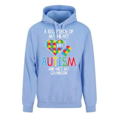 Big Piece Of My Heart Has Autism Grandson Awareness Puzzle Gift Unisex Surf Hoodie