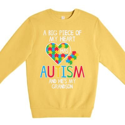 Big Piece Of My Heart Has Autism Grandson Awareness Puzzle Gift Premium Crewneck Sweatshirt