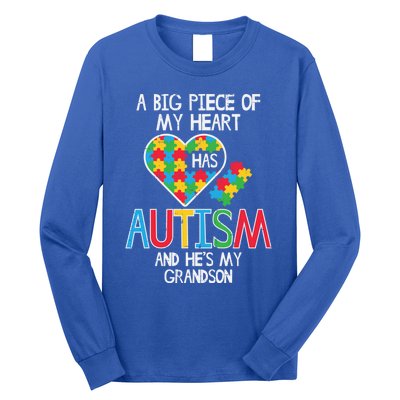 Big Piece Of My Heart Has Autism Grandson Awareness Puzzle Gift Long Sleeve Shirt