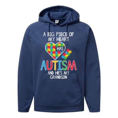 Big Piece Of My Heart Has Autism Grandson Awareness Puzzle Gift Performance Fleece Hoodie