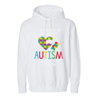 Big Piece Of My Heart Has Autism Grandson Awareness Puzzle Gift Garment-Dyed Fleece Hoodie