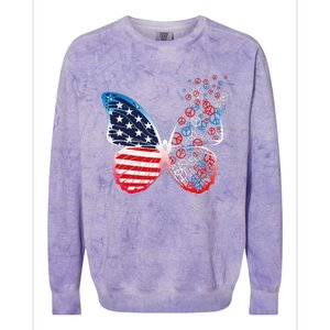 Butterfly Patriotic Peace Signs 4th of July US Flag Colorblast Crewneck Sweatshirt