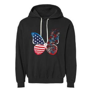 Butterfly Patriotic Peace Signs 4th of July US Flag Garment-Dyed Fleece Hoodie