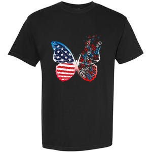 Butterfly Patriotic Peace Signs 4th of July US Flag Garment-Dyed Heavyweight T-Shirt