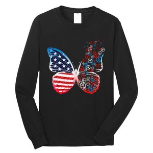 Butterfly Patriotic Peace Signs 4th of July US Flag Long Sleeve Shirt