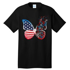 Butterfly Patriotic Peace Signs 4th of July US Flag Tall T-Shirt