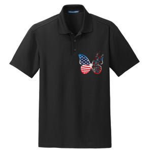 Butterfly Patriotic Peace Signs 4th of July US Flag Dry Zone Grid Polo