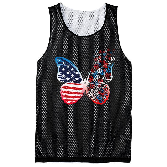 Butterfly Patriotic Peace Signs 4th of July US Flag Mesh Reversible Basketball Jersey Tank