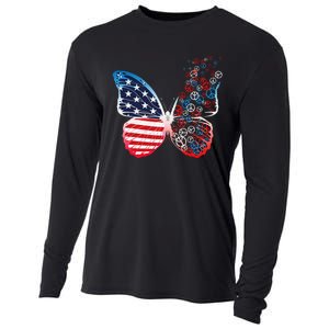 Butterfly Patriotic Peace Signs 4th of July US Flag Cooling Performance Long Sleeve Crew