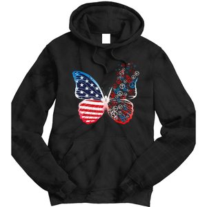 Butterfly Patriotic Peace Signs 4th of July US Flag Tie Dye Hoodie