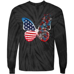 Butterfly Patriotic Peace Signs 4th of July US Flag Tie-Dye Long Sleeve Shirt