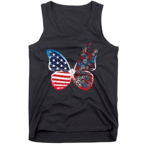 Butterfly Patriotic Peace Signs 4th of July US Flag Tank Top