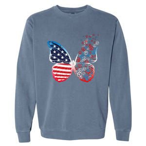 Butterfly Patriotic Peace Signs 4th of July US Flag Garment-Dyed Sweatshirt