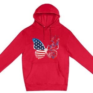 Butterfly Patriotic Peace Signs 4th of July US Flag Premium Pullover Hoodie