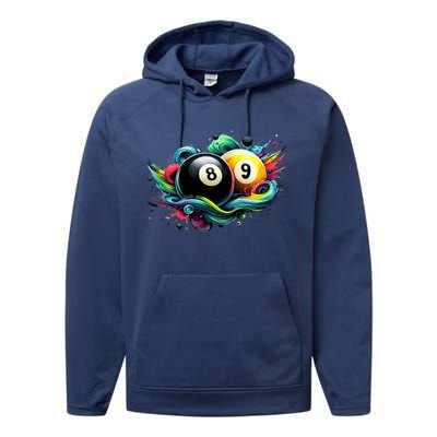 Billiards Pool Player 8 Ball 9 Ball Paint Art Billiard Balls Performance Fleece Hoodie