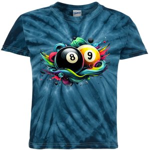 Billiards Pool Player 8 Ball 9 Ball Paint Art Billiard Balls Kids Tie-Dye T-Shirt