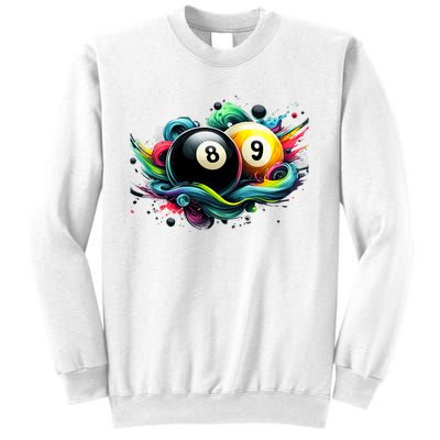 Billiards Pool Player 8 Ball 9 Ball Paint Art Billiard Balls Sweatshirt