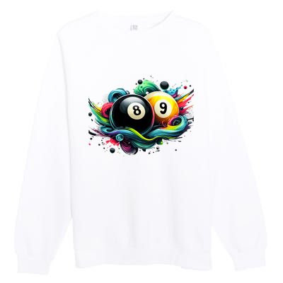 Billiards Pool Player 8 Ball 9 Ball Paint Art Billiard Balls Premium Crewneck Sweatshirt