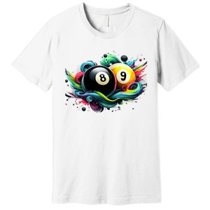 Billiards Pool Player 8 Ball 9 Ball Paint Art Billiard Balls Premium T-Shirt