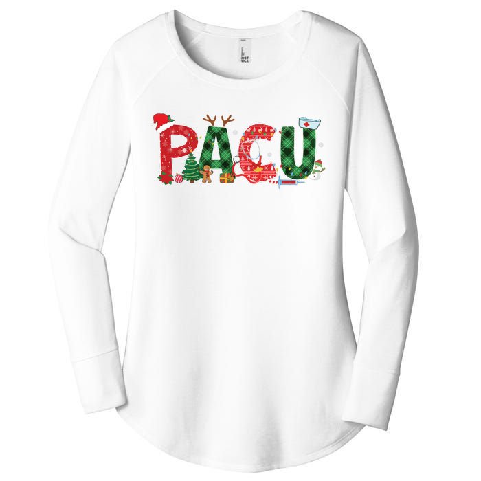 Buffalo Plaid Pacu Nurse Christmas Tree Santa Xmas Pajama Sweat Women's Perfect Tri Tunic Long Sleeve Shirt