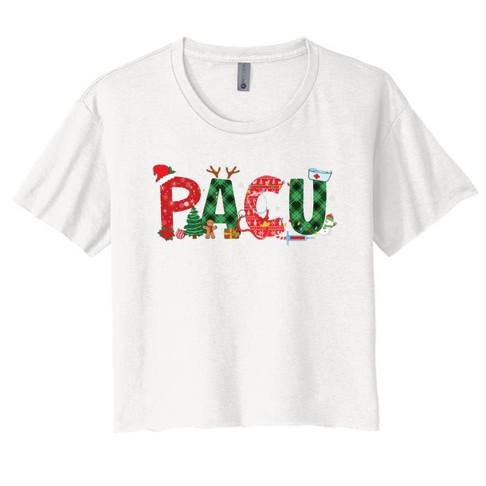 Buffalo Plaid Pacu Nurse Christmas Tree Santa Xmas Pajama Sweat Women's Crop Top Tee