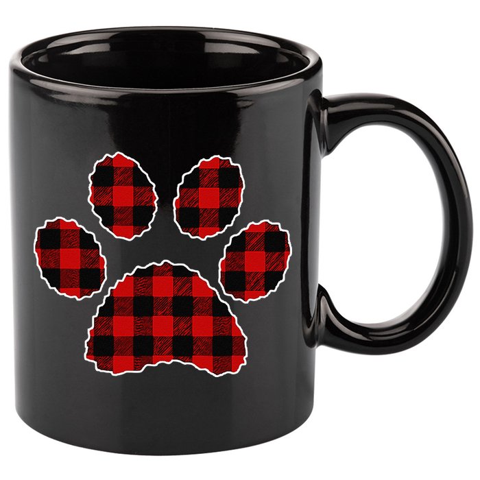 Buffalo Plaid Paw Print Dog Or Cat Lovers Christmas 11oz C Handle Ceramic Mug