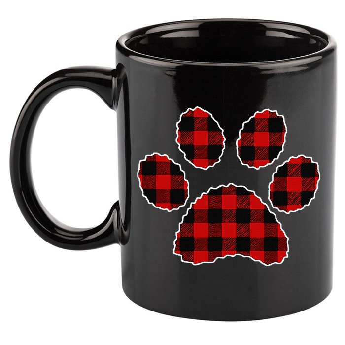 Buffalo Plaid Paw Print Dog Or Cat Lovers Christmas 11oz C Handle Ceramic Mug