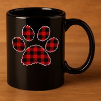 Buffalo Plaid Paw Print Dog Or Cat Lovers Christmas 11oz C Handle Ceramic Mug