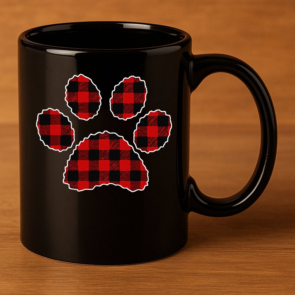 Buffalo Plaid Paw Print Dog Or Cat Lovers Christmas 11oz C Handle Ceramic Mug