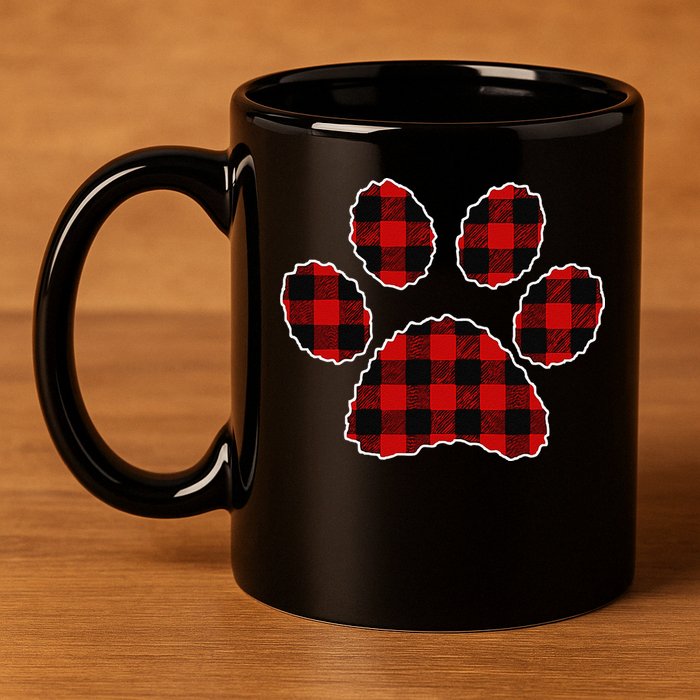 Buffalo Plaid Paw Print Dog Or Cat Lovers Christmas 11oz C Handle Ceramic Mug