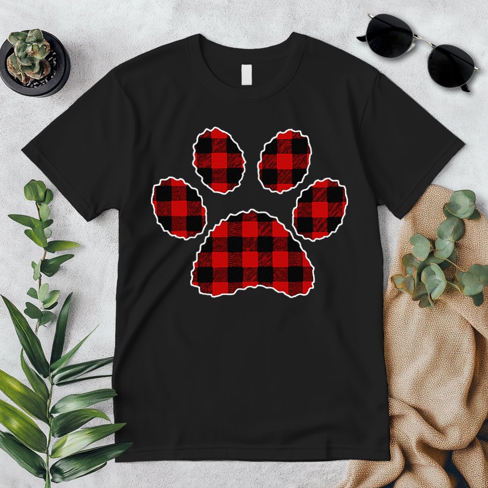 Buffalo Plaid Paw Print Dog Or Cat Lovers Christmas Premium T-Shirt