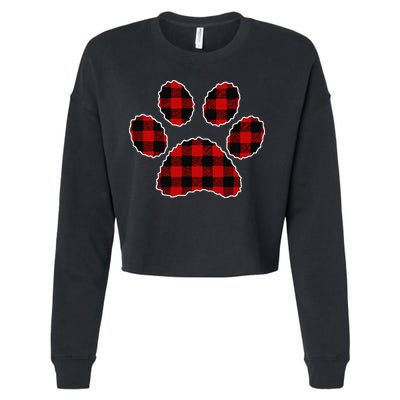 Buffalo Plaid Paw Print Dog Or Cat Lovers Christmas Cropped Pullover Crew