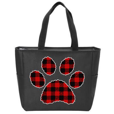 Buffalo Plaid Paw Print Dog Or Cat Lovers Christmas Zip Tote Bag