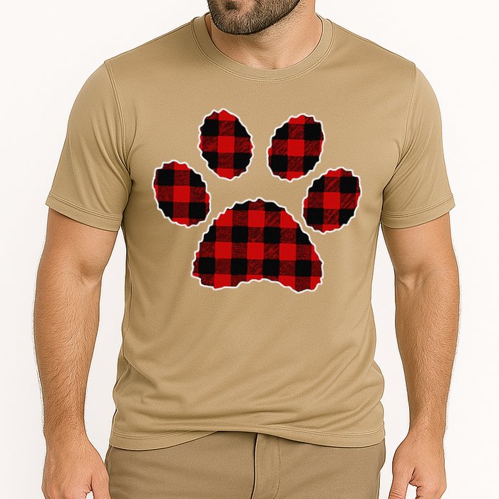 Buffalo Plaid Paw Print Dog Or Cat Lovers Christmas Cooling Performance Crew T-Shirt