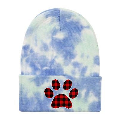 Buffalo Plaid Paw Print Dog Or Cat Lovers Christmas Tie Dye 12in Knit Beanie