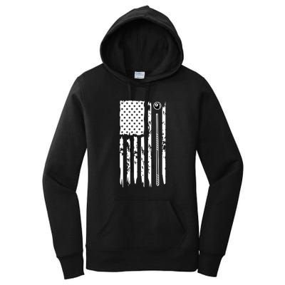 Billiards Pool Player Snooker Game US Flag Billiards Dad Gift For Father’s Day Women's Pullover Hoodie