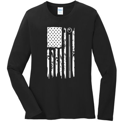 Billiards Pool Player Snooker Game US Flag Billiards Dad Gift For Father’s Day Ladies Long Sleeve Shirt