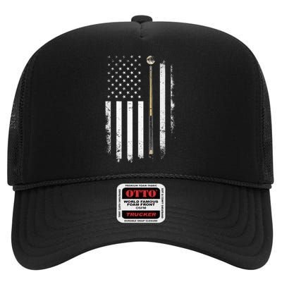 Billiards Pool Player Table Usa Us American Flag High Crown Mesh Back Trucker Hat