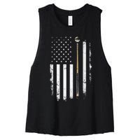 Billiards Pool Player Table Usa Us American Flag Women's Racerback Cropped Tank