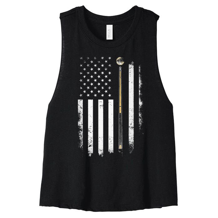 Billiards Pool Player Table Usa Us American Flag Women's Racerback Cropped Tank